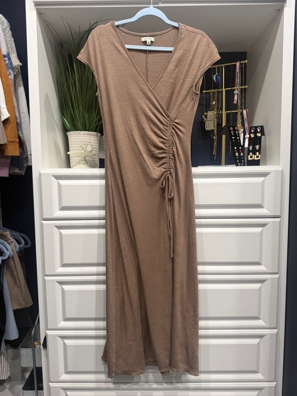 Max Studio Taupe Ruched Maxi Dress